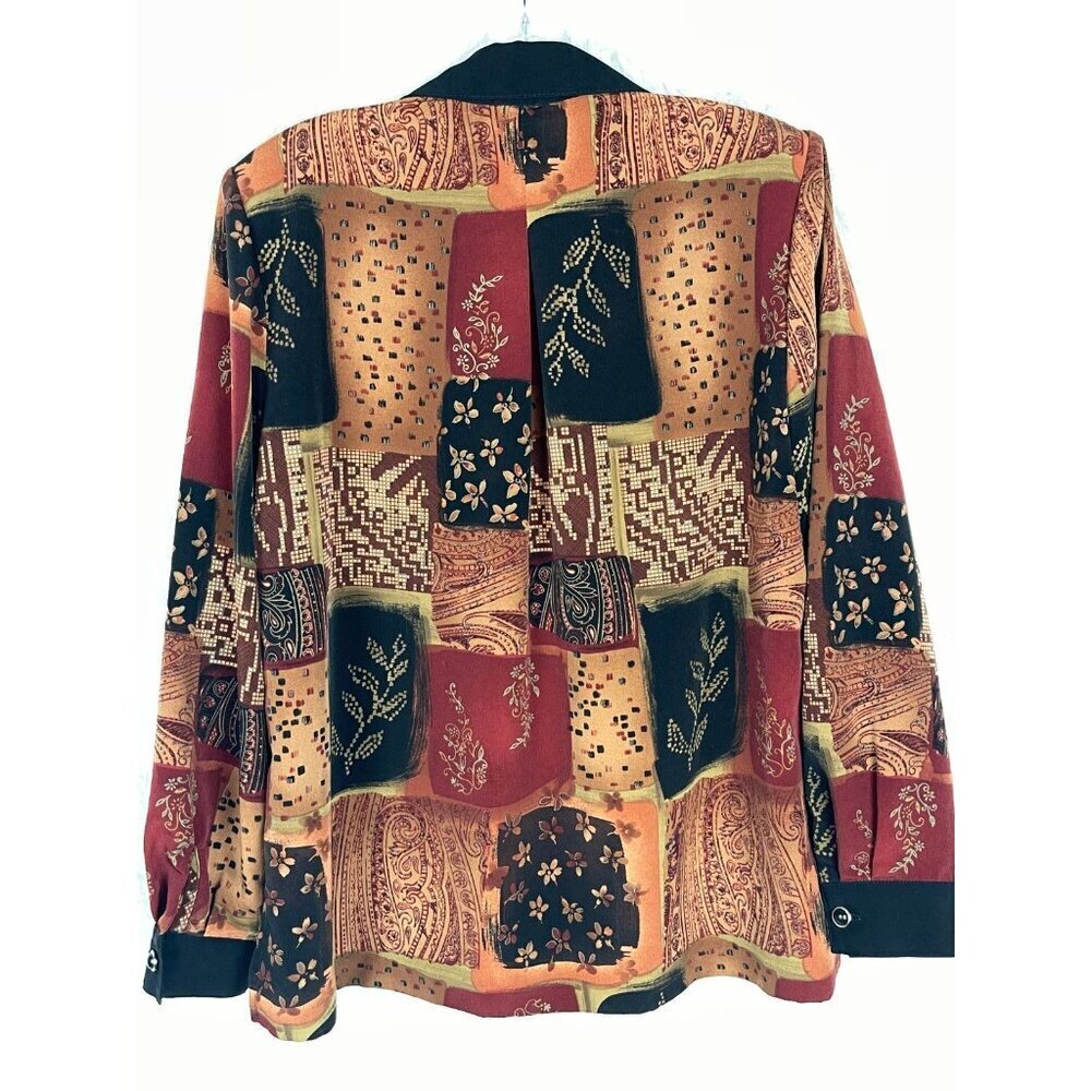 Draper's & Damon's Medium Long Sleeve Button Down Shirt Black Tan Floral Squares - Picture 6 of 8